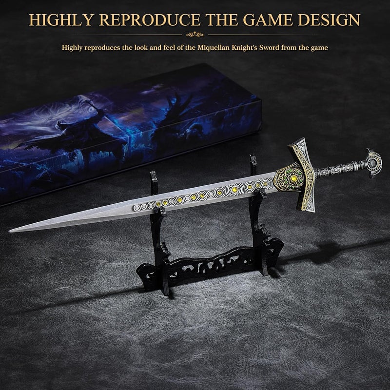 RACEROCKET Eldens Rings Miquellan Knight's Sword Model 11.8-Inch Metal Craft Sword with Display Stand Martial Arts Swords Action Figure Collectible Toy Desk Decor Party Supply Gift - Image 5